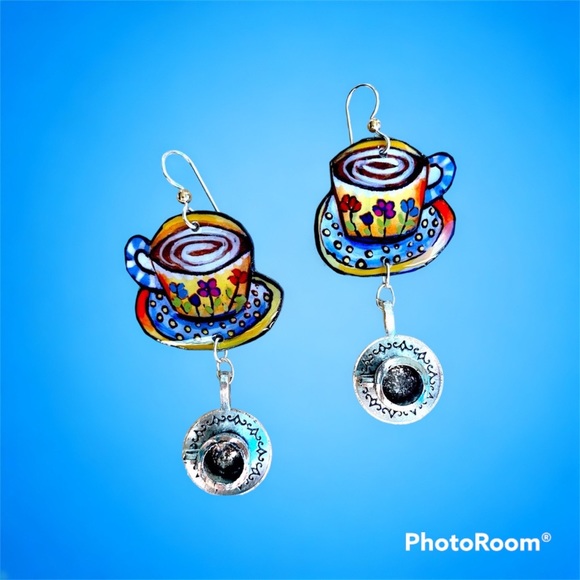 Jewelry - COFFEE/TEA cup earrings handpainted.